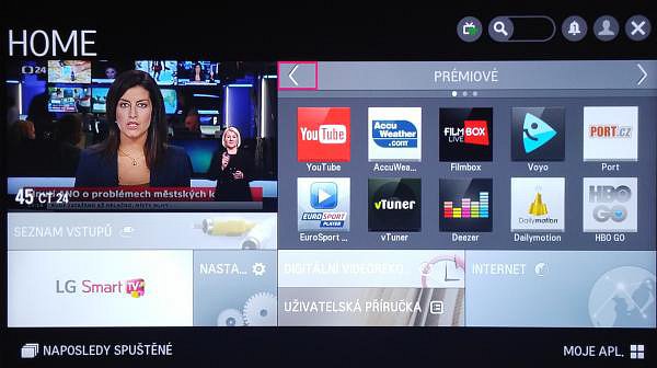 Část s tzv. Smart TV má sice jasné členění, ale pohybovat se v nabídce můžete jen přes šipky na obrazovce, a to je poněkud komplikované.