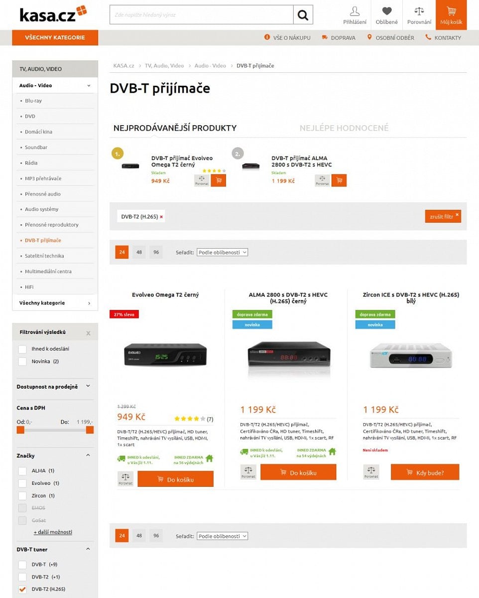 E-shopy a DVB-T2 HEVC