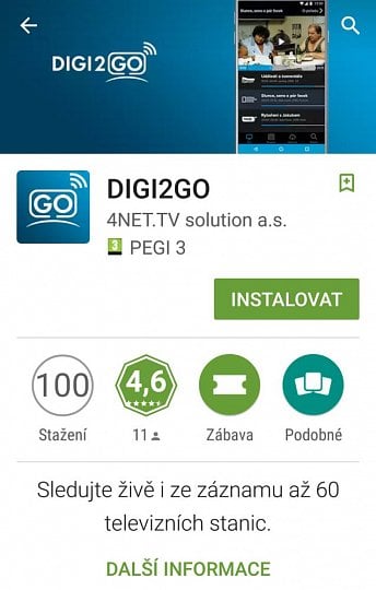 Aplikace Digi2GO pochází od 4Net.TV solutions (Google Play/Store).