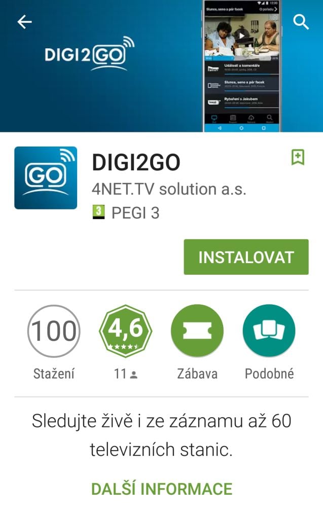 Aplikace Digi2GO pochází od 4Net.TV solutions (Google Play/Store).