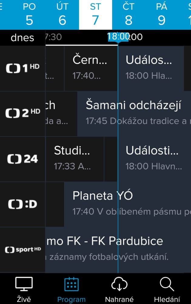 EPG nyní; zde se jmenuje Program.