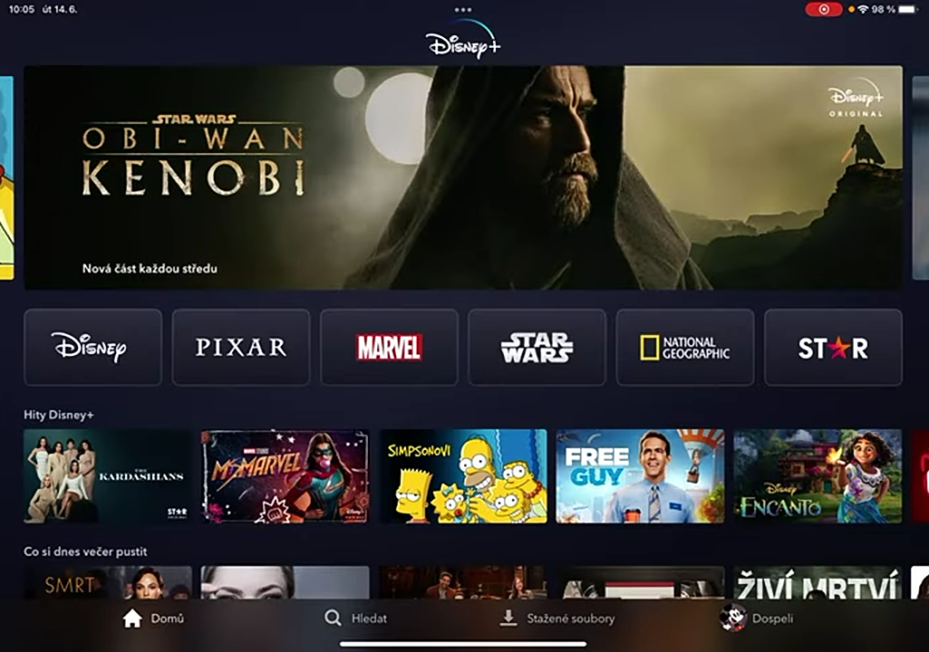 Uživatelské prostředí Disney+ v češtině