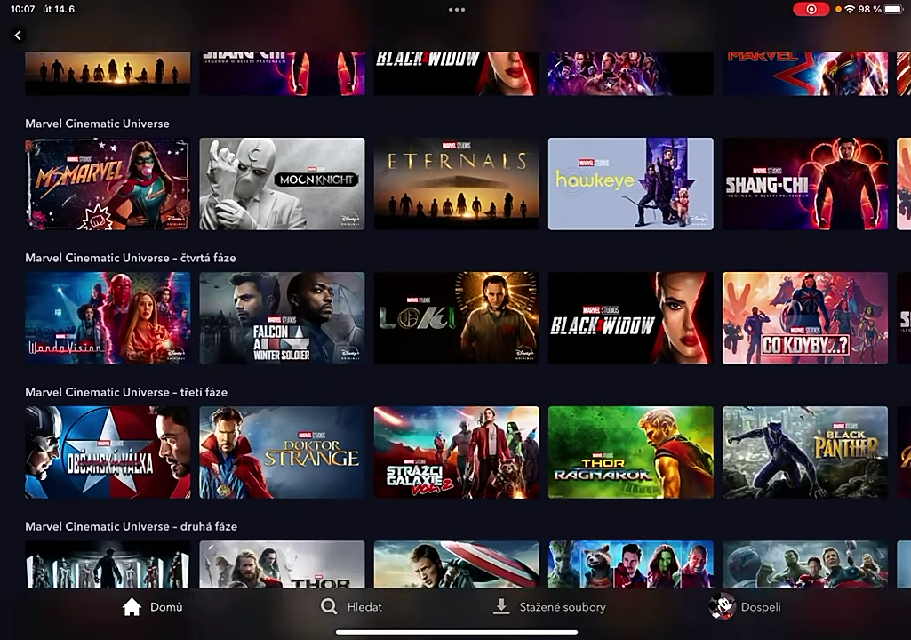 Uživatelské prostředí Disney+ v češtině