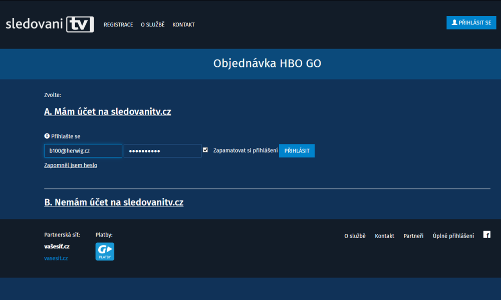 HBO Go - objednání přes hbogo-register