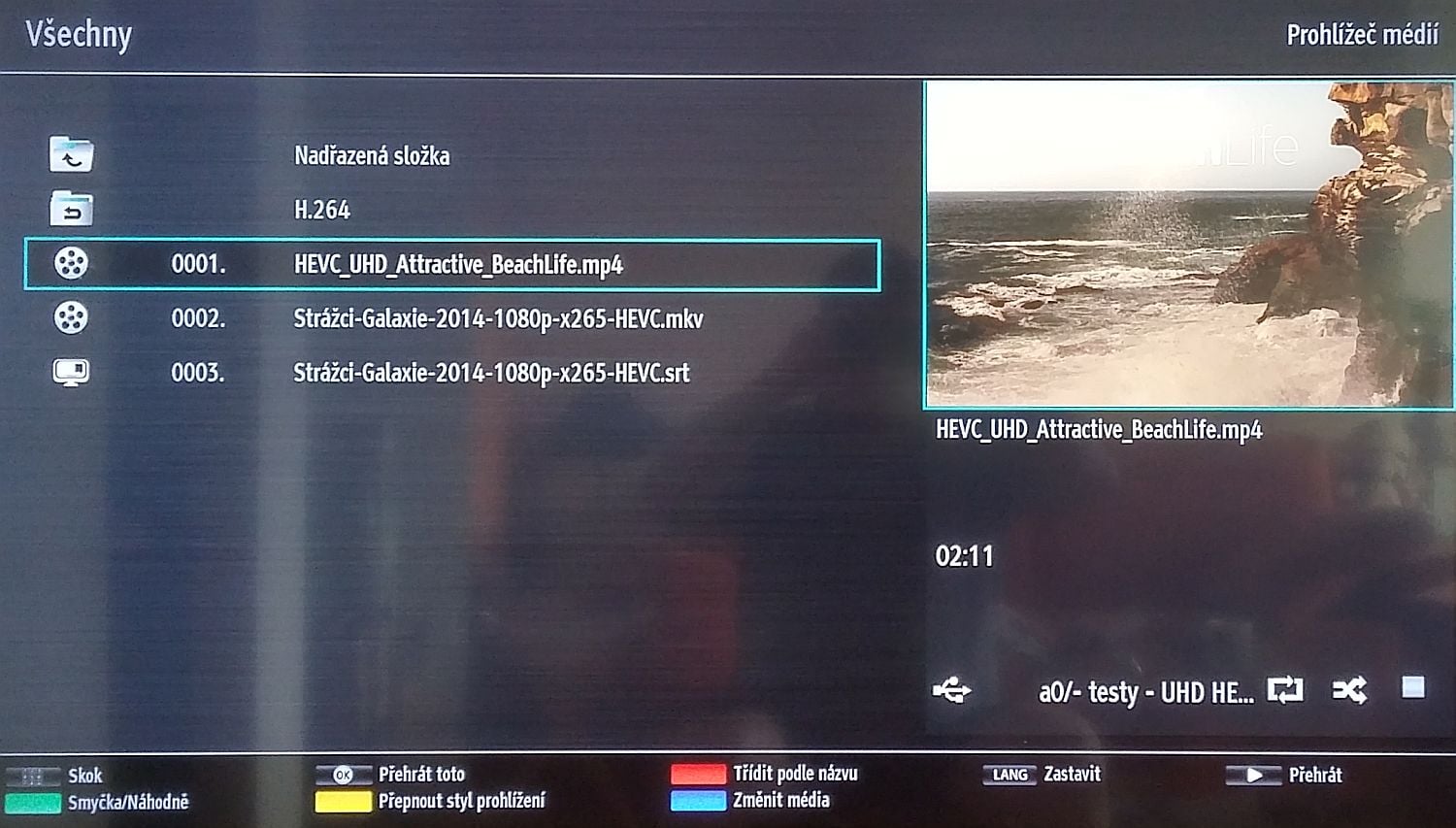 Testovací soubor od Philipsu (4K/HEVC) byl přehrán precizně a bez jediného zaváhání.