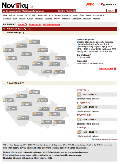 Do roku 2008 doména Počasí.cz přesměrovávala na sekci Počasí na Novinkách. Hnala se návštěvnost (Novinek) a služba Počasí samostatná vlastně neexistovala. O žádné extrémní přehlednosti se nedalo mluvit.
