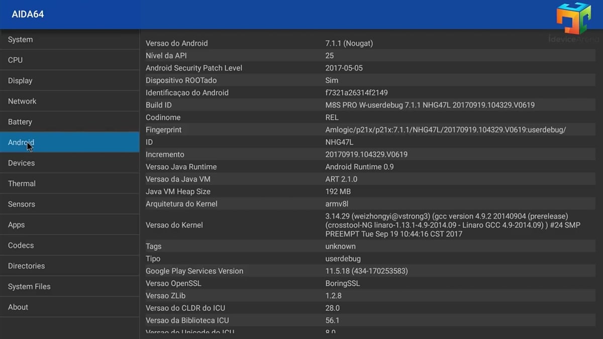 Mecool M8S Pro W - Systémový software AIDA 64