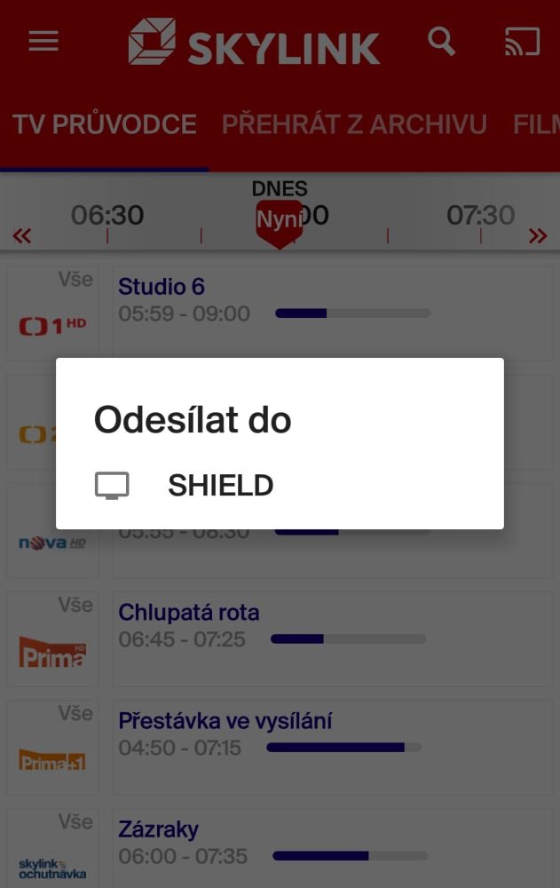Skylink Live TV 4.1 přes Nvidia Shield TV