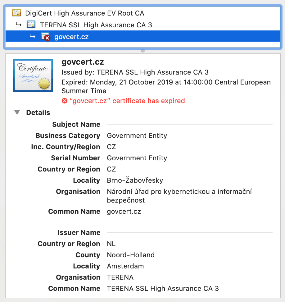Konec platnosti SSL certifikátů na NUKIB.cz a GovCERT.cz