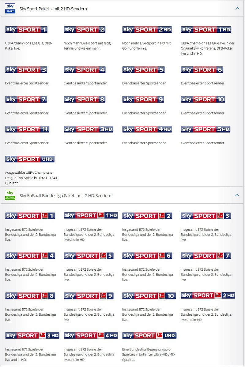 Přehled nabízených programů Sky pro Vodafone GigaTV