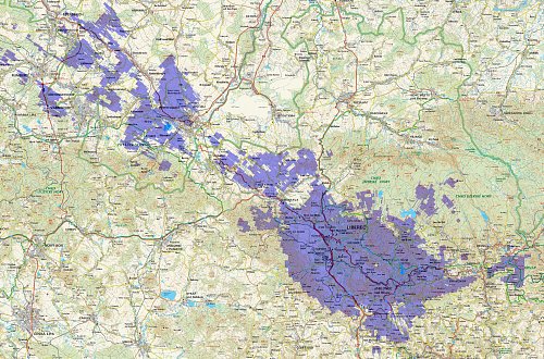 Pokrytí Liberecka signálem digitálního rozhlasu na Liberecku