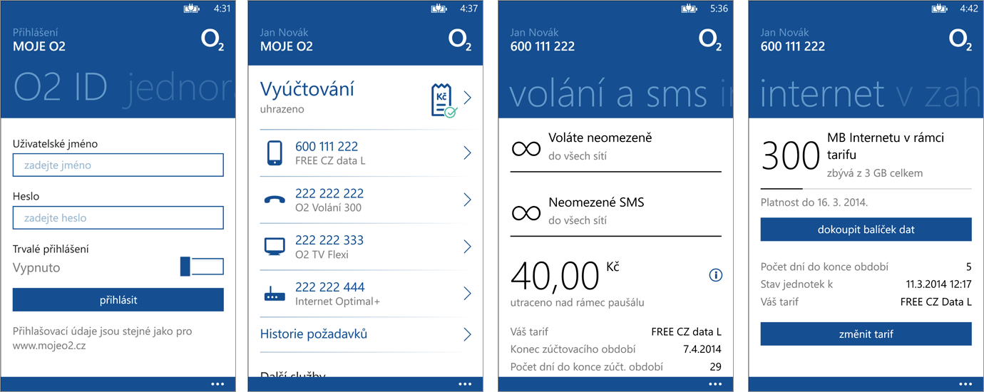 Aplikace Moje O2 pro Windows Phone
