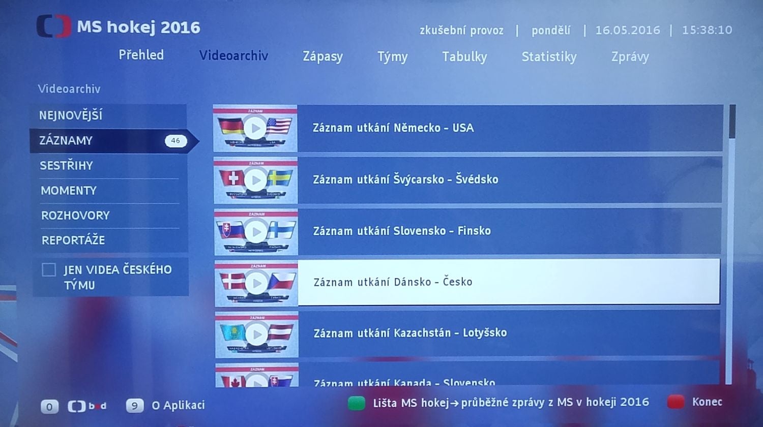 HbbTV České televize a vynikající aplikace pro mistrovství světa v hokeji. V podstatě další televizní kanál...