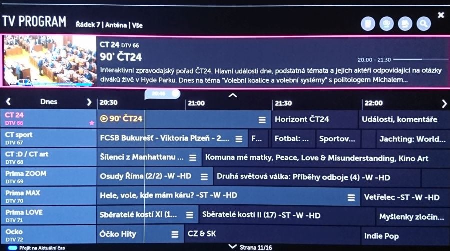 Programová nabídka EPG se někdy vyvolává dosti dlouho, ale možnosti má značné. Včetně probuzení TV z pohotovostního režimu při nastavení upozornění na pořad.