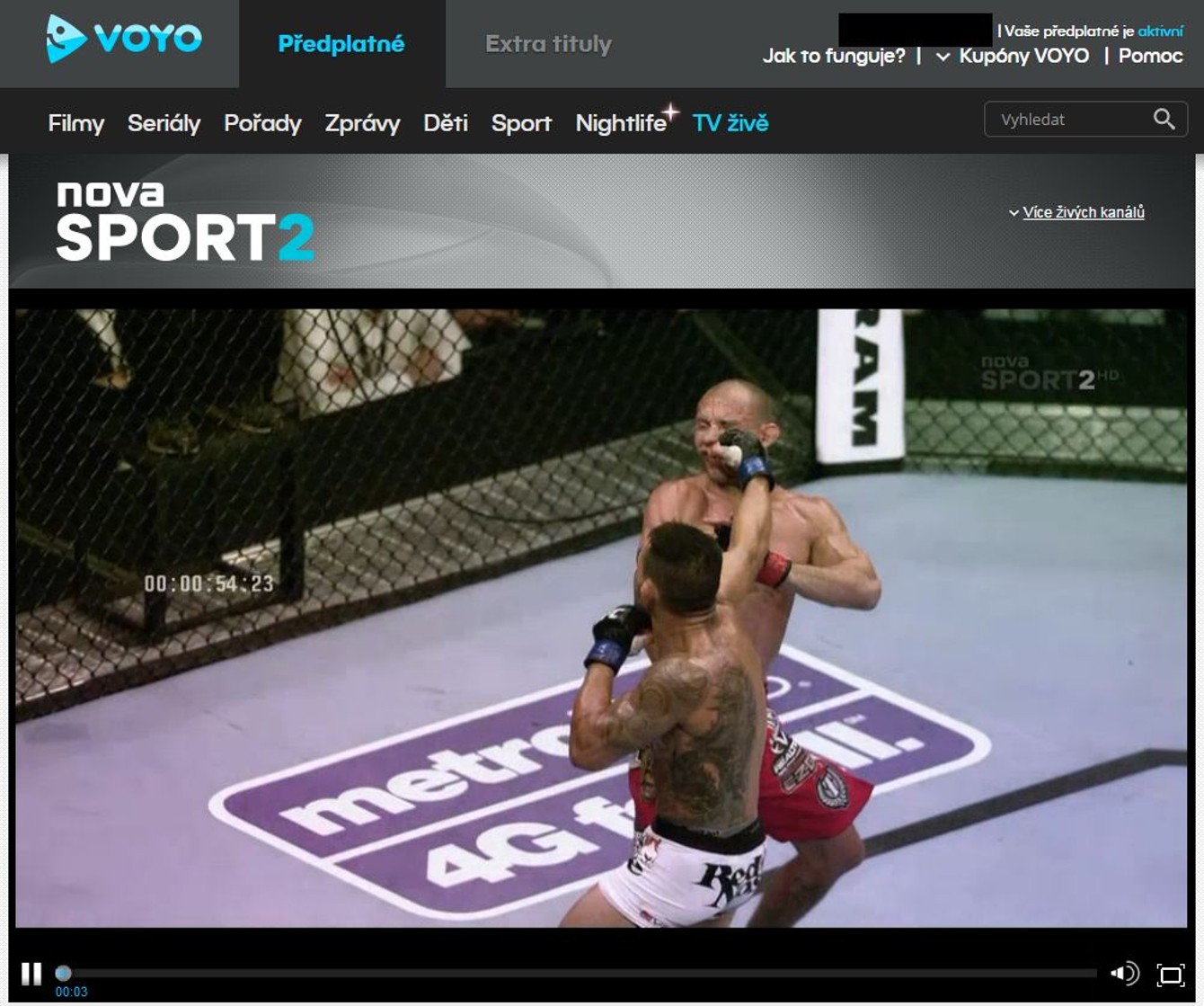 Nova Sport 2 je dostupná na videoportálu Voyo.cz