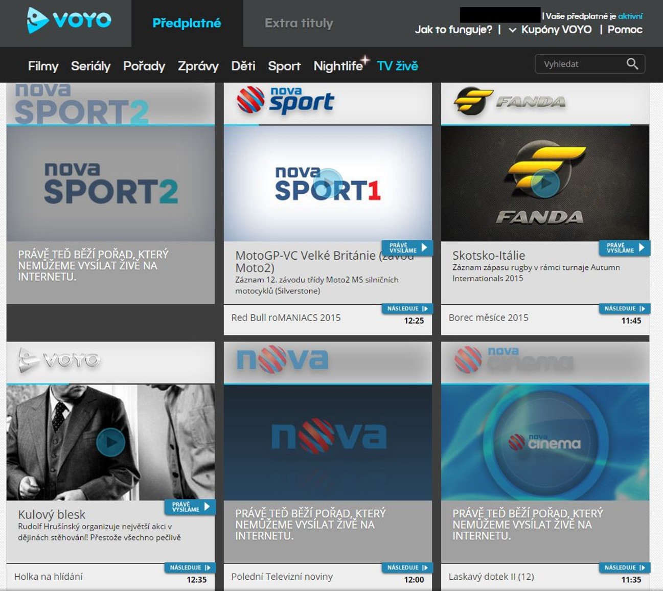 Nova Sport 2 je dostupná na videoportálu Voyo.cz