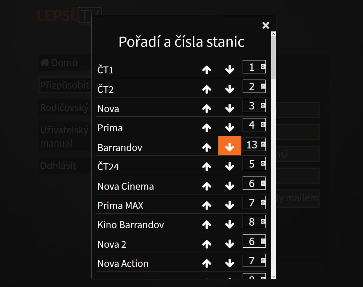 Lepší.TV s tříděním kanálů