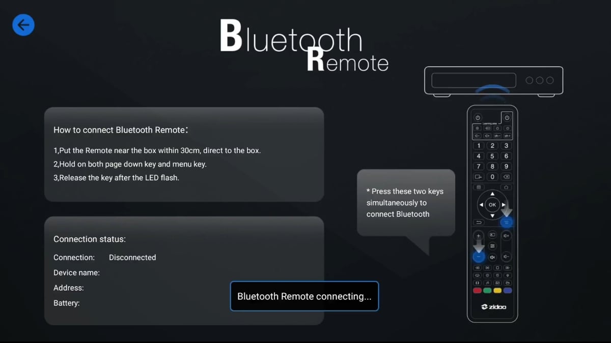 Zidoo X20 Pro - Start systému a párování BT ovladače