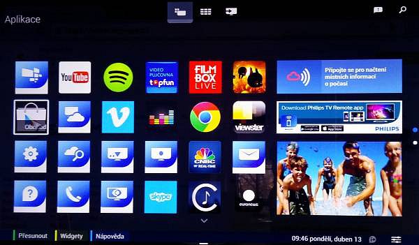Chytrá část nabízí několik českých aplikací a také vstup do obchodu Google Play.
