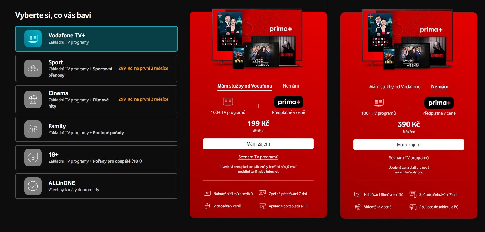 Tarifní nabídka Vodafone TV