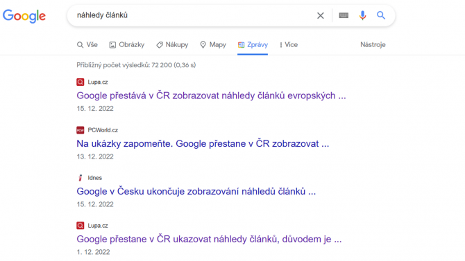 Google - vyhledávání - snippety