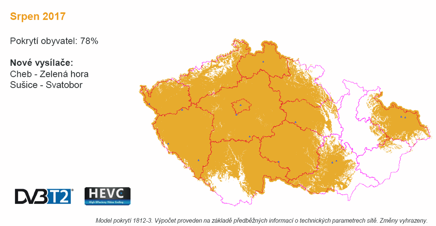 ČRa, DVB-T2 harmonogram a pokrytí, 31. červenec 2017