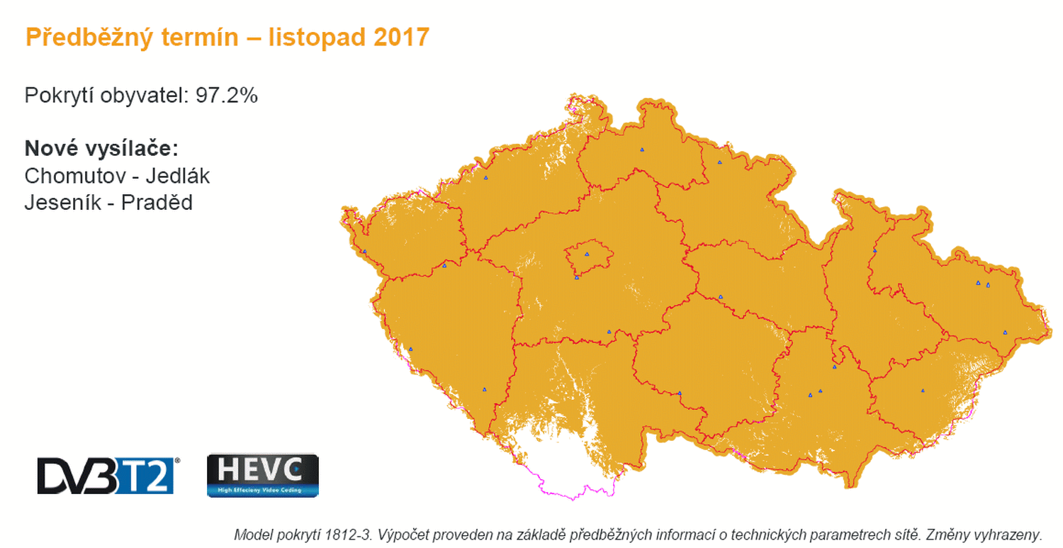 ČRa, DVB-T2 harmonogram a pokrytí, 31. červenec 2017