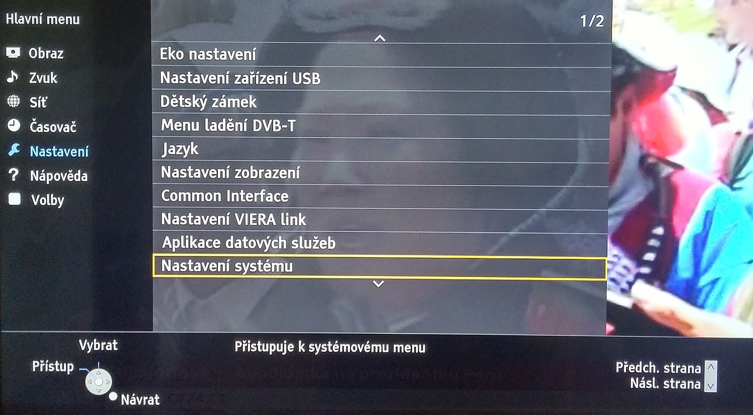 Panasonic TX-49DS500 - Menu nastavení
