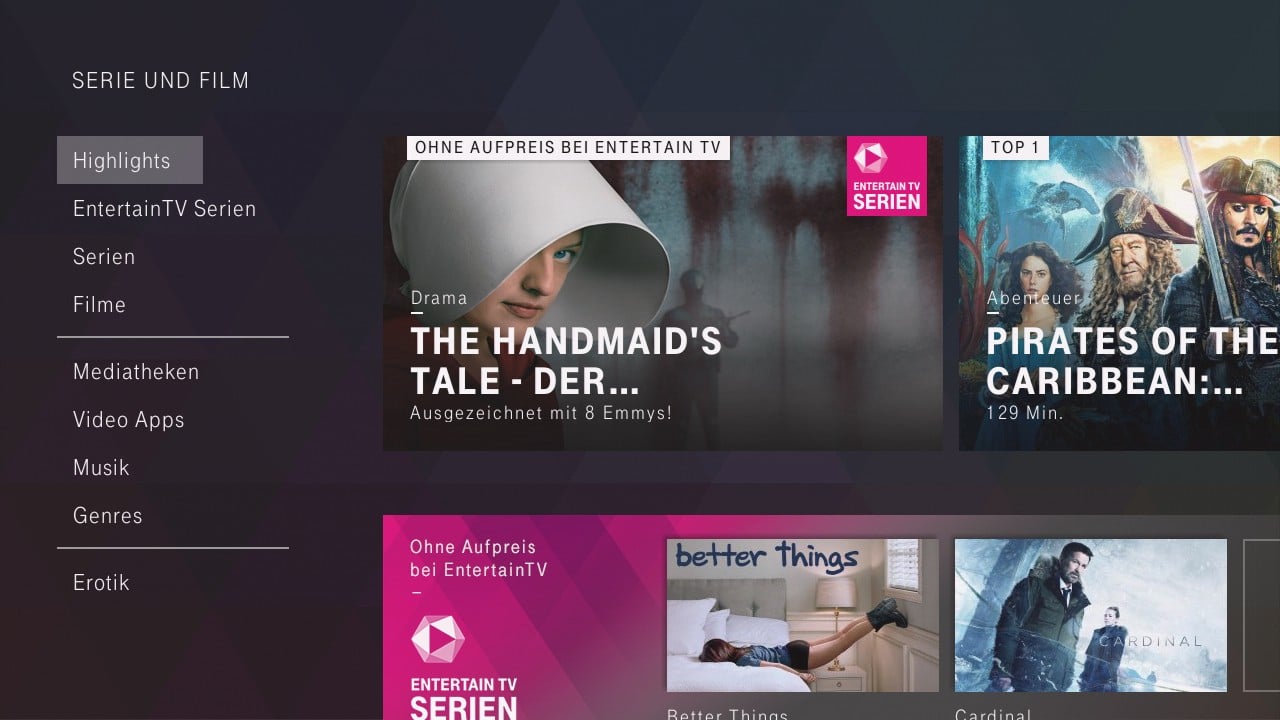 Entertain TV Serien – uživatelské prostředí