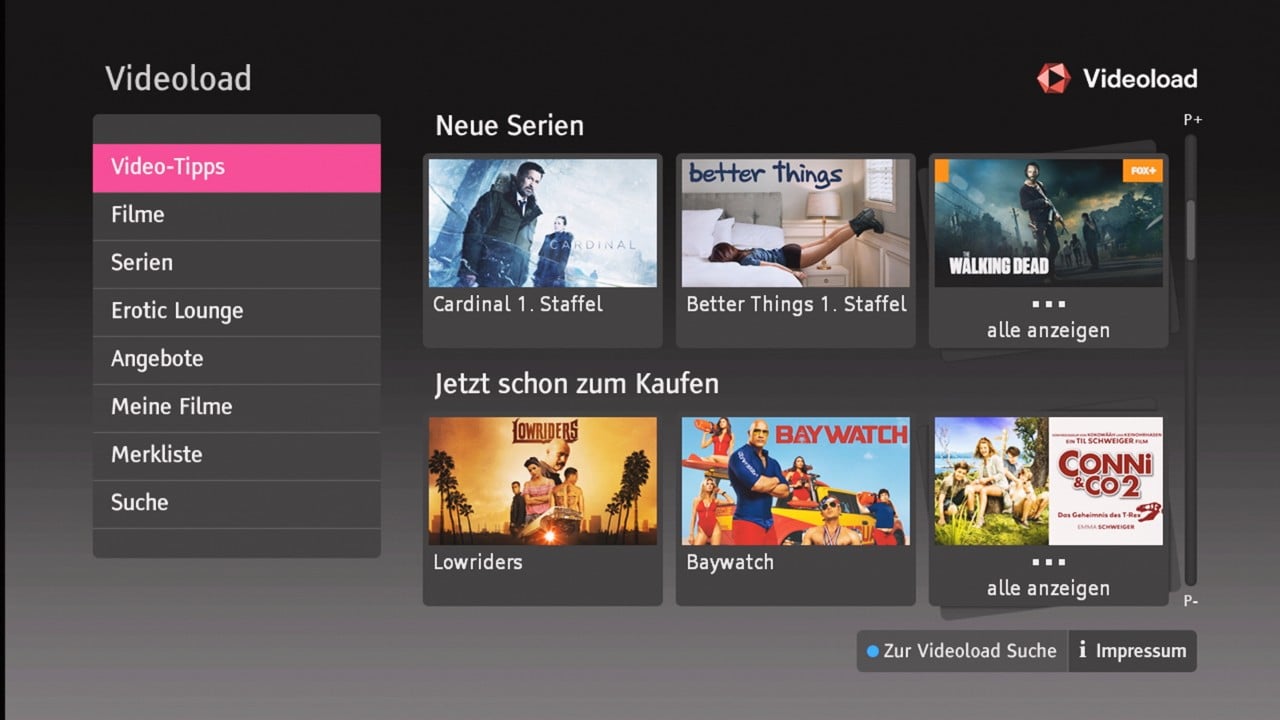 Entertain TV Serien – uživatelské prostředí