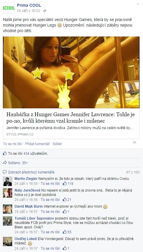 Vybrané erotické příspěvky z Facebooku Primy Cool