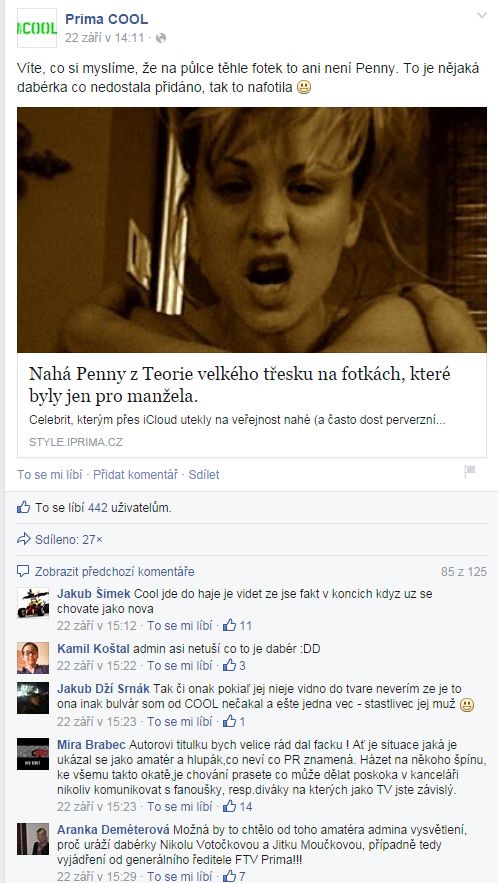 Vybrané erotické příspěvky z Facebooku Primy Cool