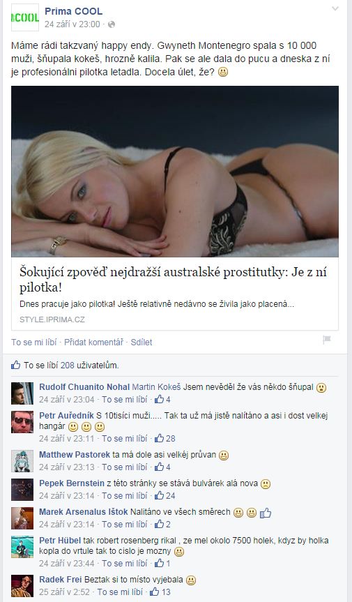 Vybrané erotické příspěvky z Facebooku Primy Cool