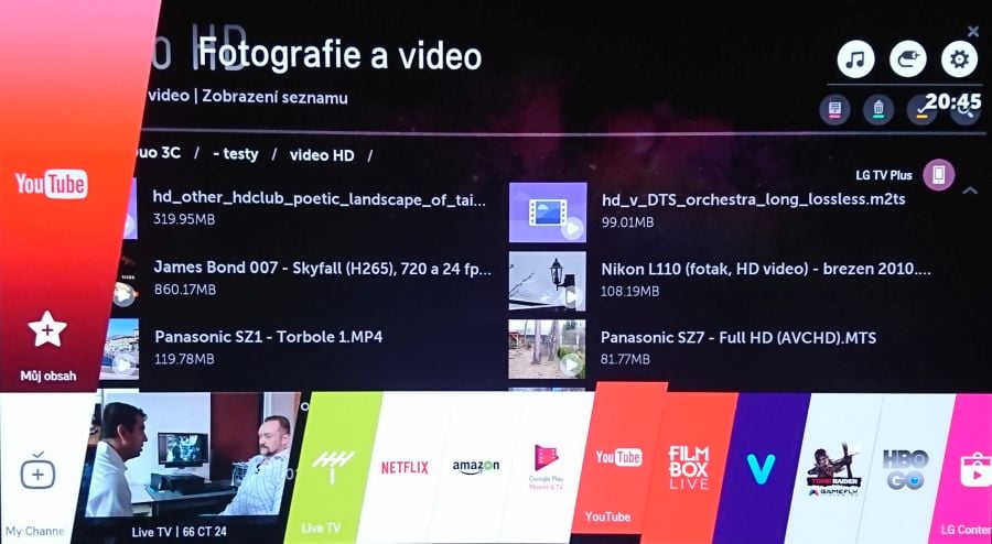 Domovská lišta. Vlevo vidíte naposledy použitý kanál nebo funkci, zcela vlevo pak vyvoláte své stanice, které jste si sem umístili.