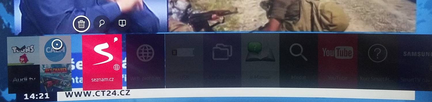 U některých aplikací můžete obrazovku rozdělit na dvě části a vyvolat tzv. Multiscreen. Postará se o to ikonka nad aplikací Seznam zcela vpravo. Další je koš a špendlík, který ovšem připomíná spíše vyhledávání.