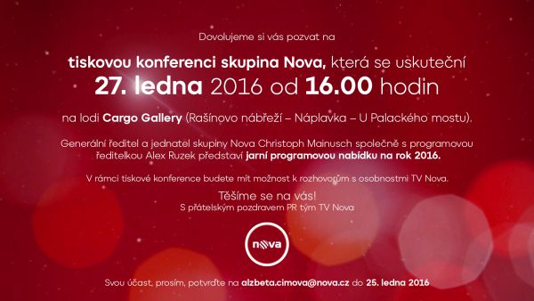 Pozvánka mediální skupiny Nova k dnešní tiskové konferenci