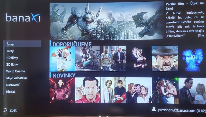 Úvodní obrazovka on-line videotéky Banaxi na televizoru Philips 55PUS8700. Povšimněte si nové sekce World Cinema.