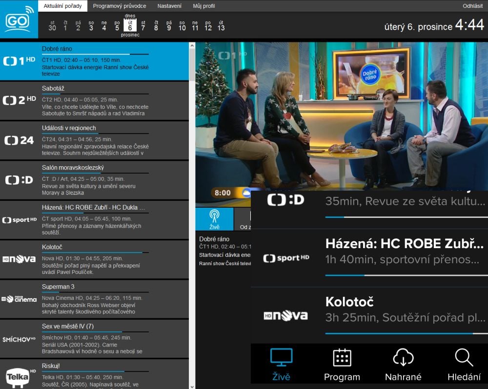 Rozdíl mezi menu (to z mobilu je vsazeno do pravého dolního rohu) a tím pádem i možnostmi obou řešení je zřejmý.