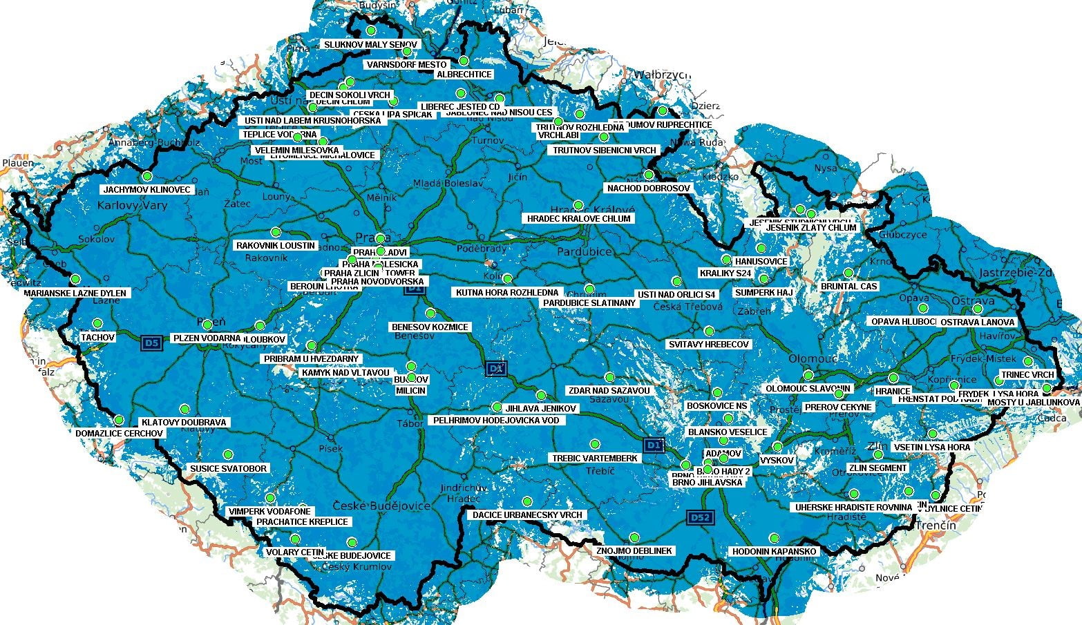 Celkové pokrytí DVB-T2 Multiplexu 24 v listopadu 2022