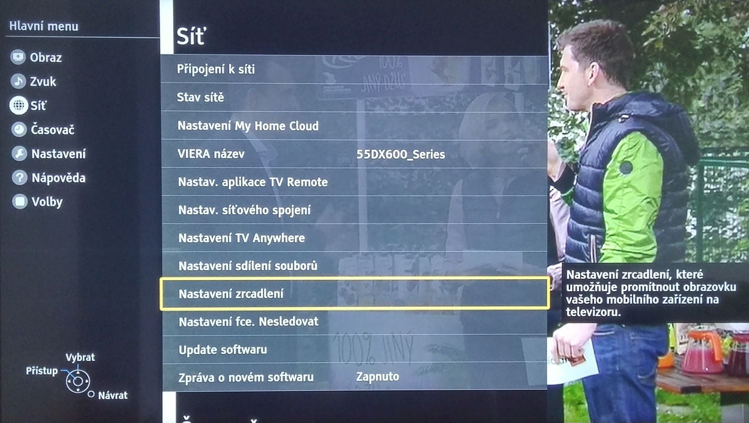 Panasonic TX-DX600 - menu nastavení