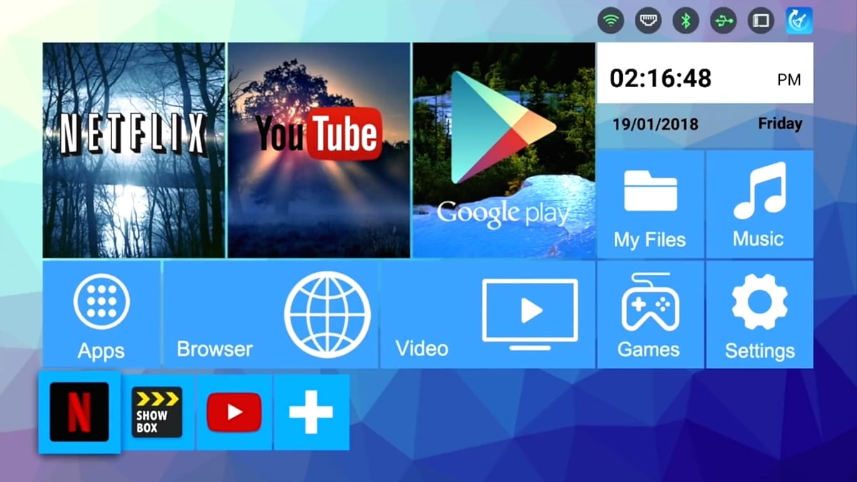 H96 Max H1 a H2 - hlavní menu
