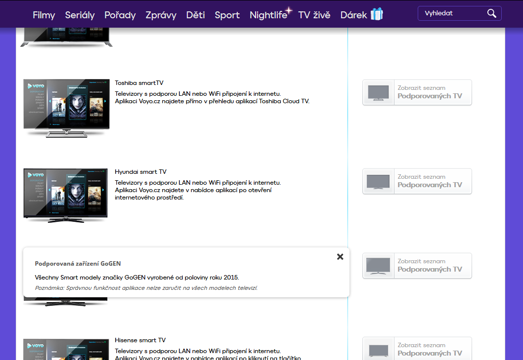 Voyo - kompatibilita s TV, 21.12.2017