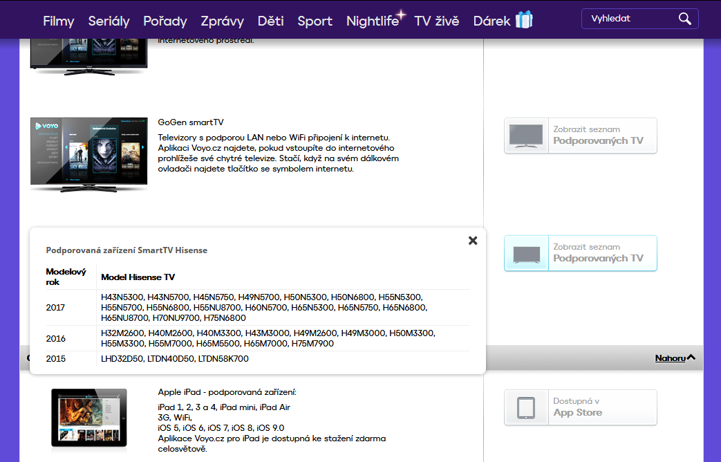 Voyo - kompatibilita s TV, 21.12.2017
