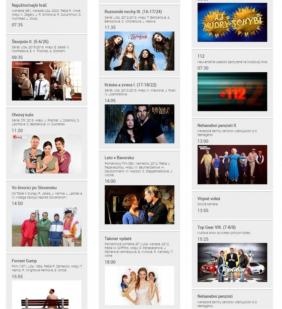 Program na webu televize Markíza (levý sloupec).