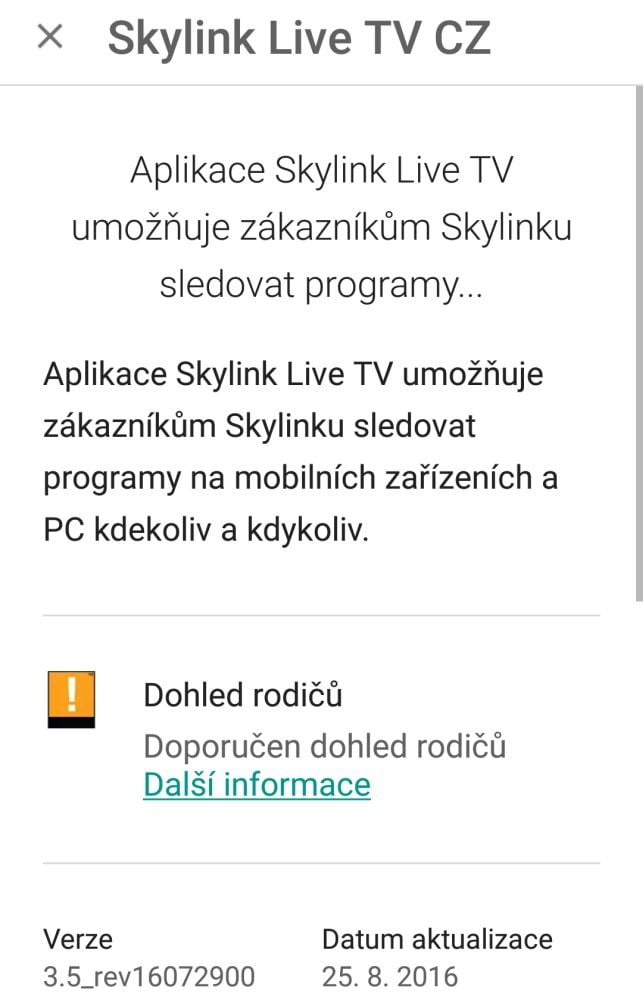 Skylink Live TV CZ - aplikace IPTV