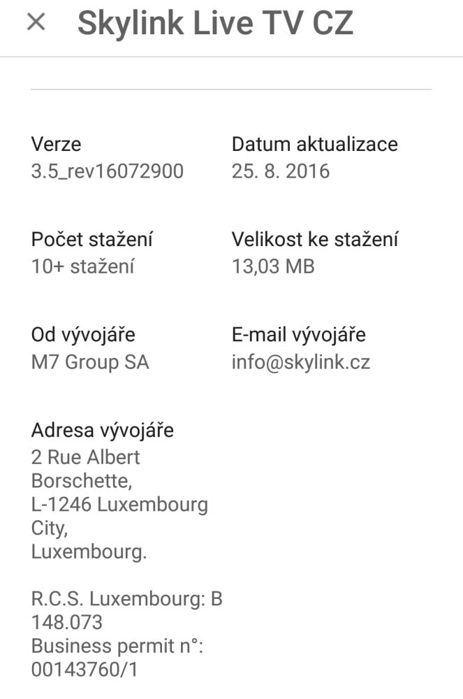 Skylink Live TV CZ - aplikace IPTV