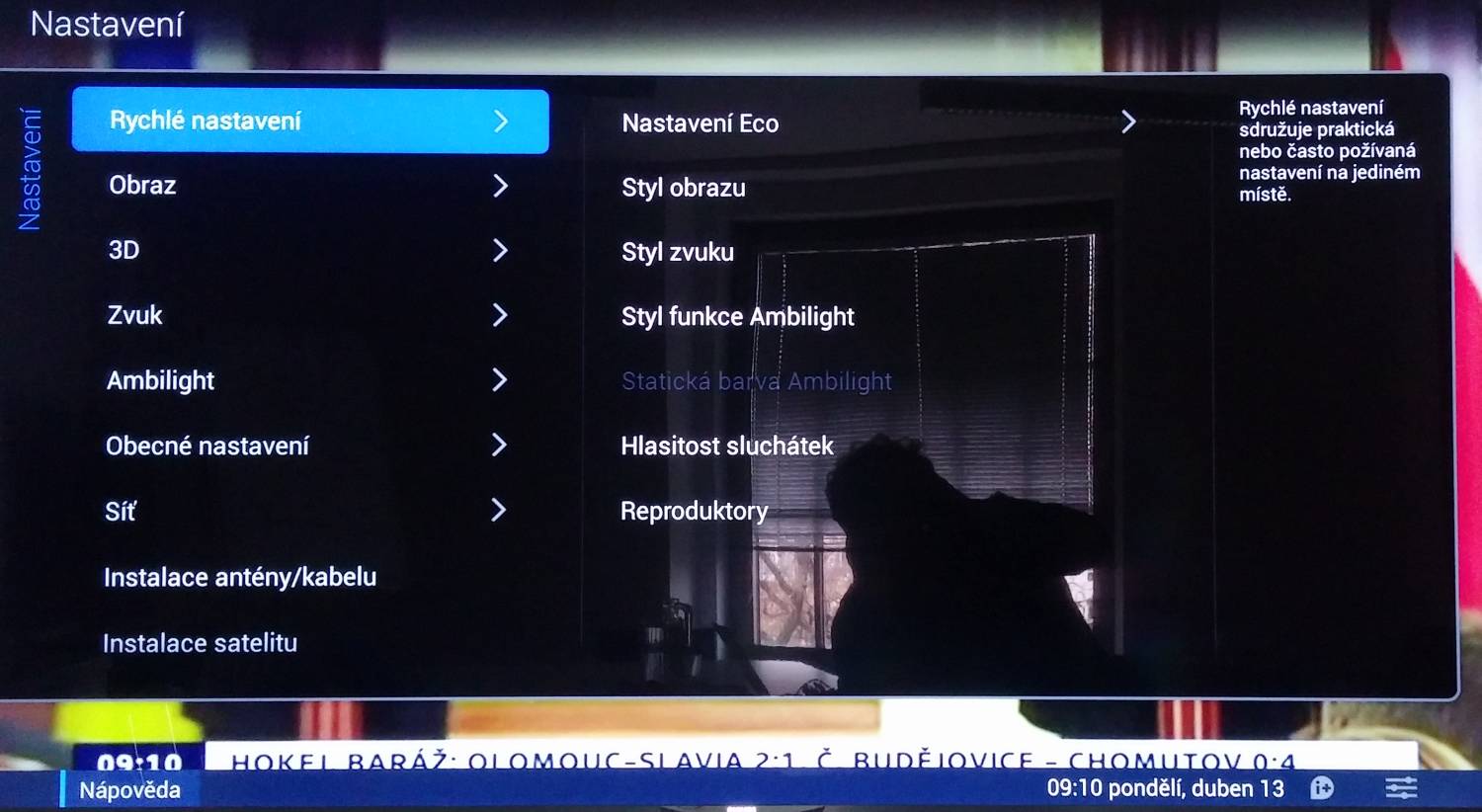 Philips 65PUS9809 - menu nastavení