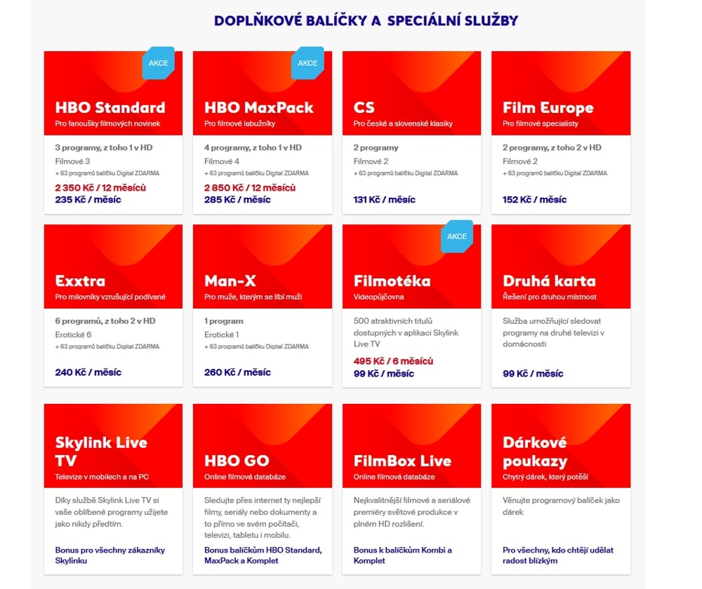 Tarify a balíčky satelitní distribuce - říjen 2020