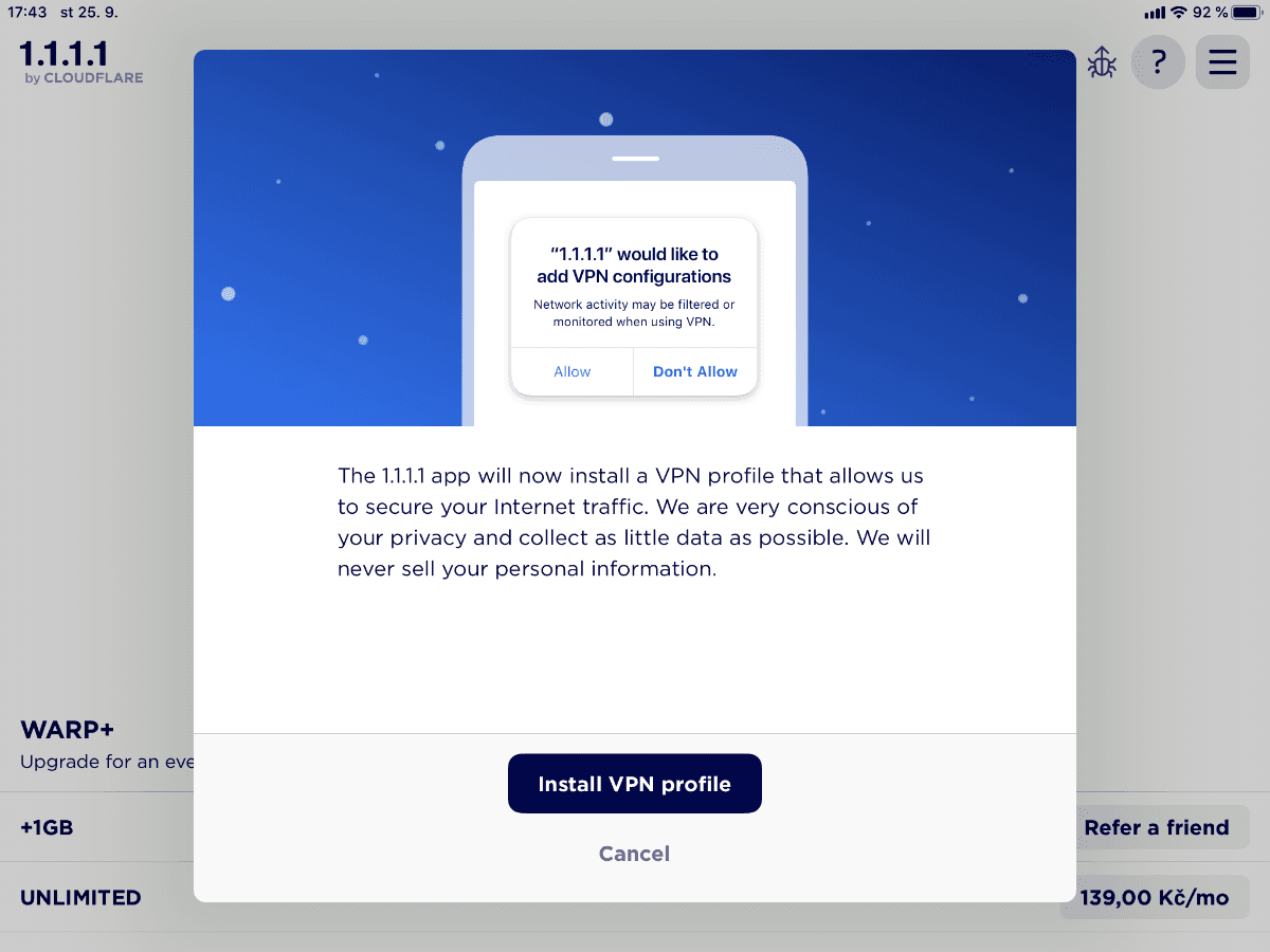 Mobilní VPN aplikace Warp od Cloudflare