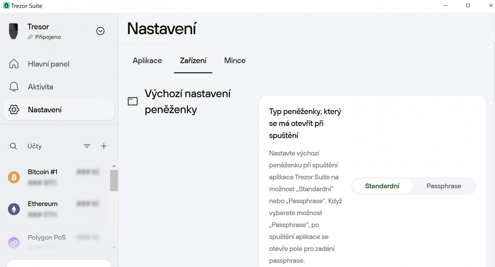 Trezor - skrytí peněženky použitím passphrase